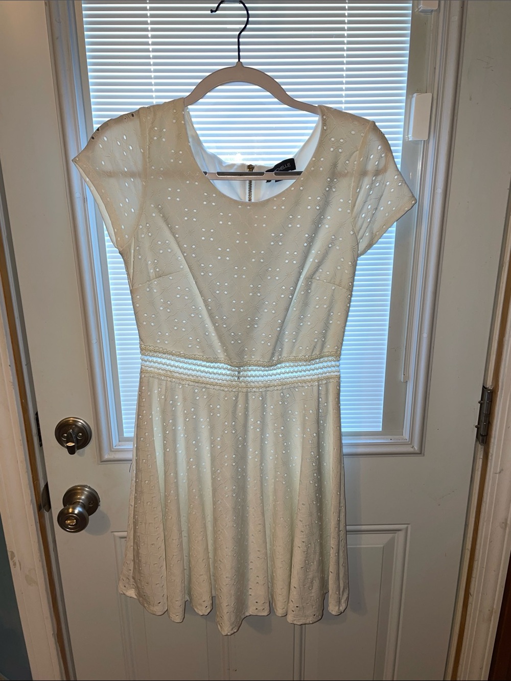 My Michelle Cream Eyelet Fit-and-Flare Mini Dress